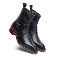 Godfather Series Men’s Pointed Cuban Heel Suede Leather Chain Boots - DYNOGEM