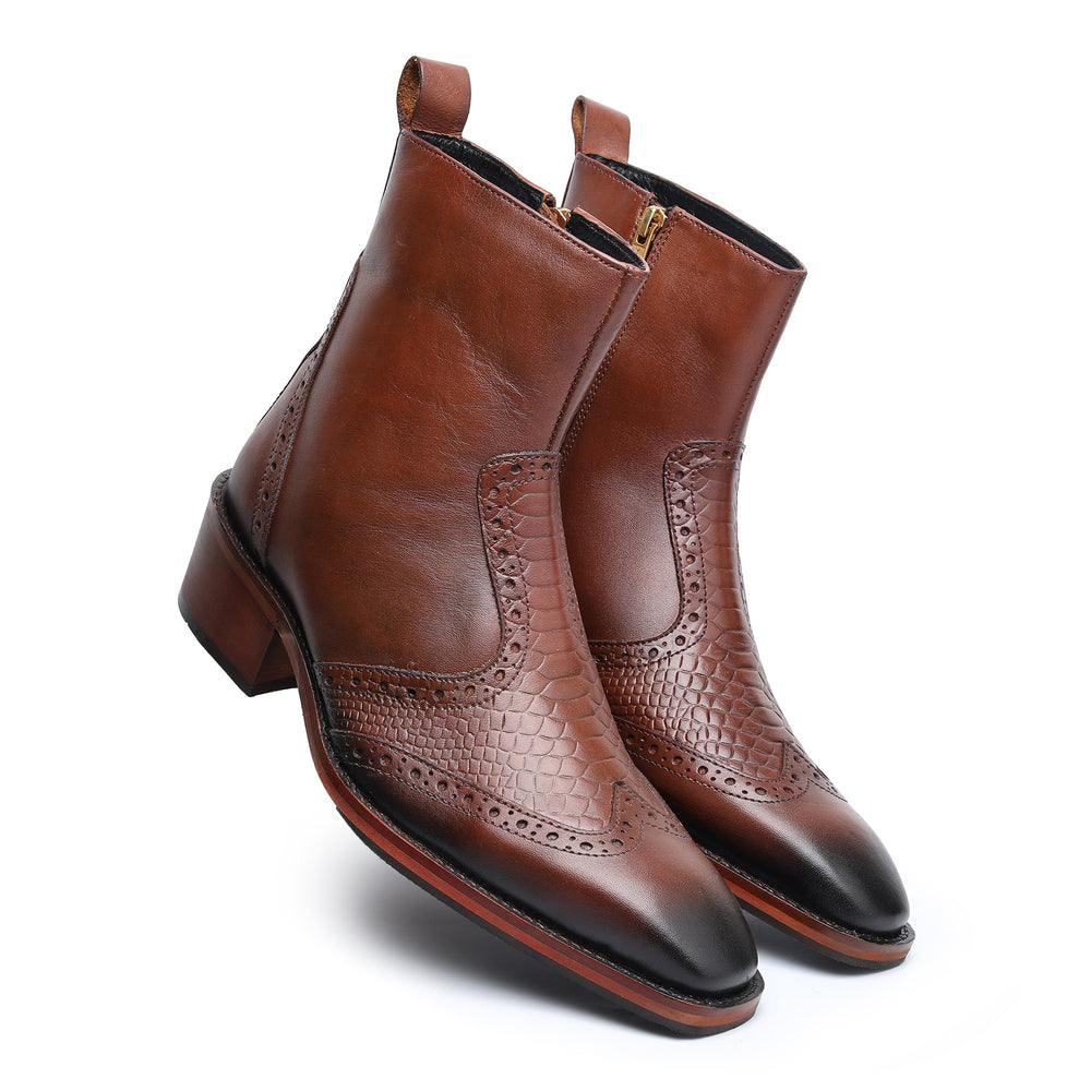 Godfather Series Men’s Pointed Cuban Heel Suede Leather Chain Boots - DYNOGEM
