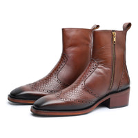 Godfather Series Men’s Pointed Cuban Heel Suede Leather Chain Boots - DYNOGEM