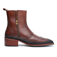Godfather Series Men’s Pointed Cuban Heel Suede Leather Chain Boots - DYNOGEM