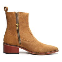 Godfather Series Men’s Pointed Cuban Heel Suede Leather Chain Boots - DYNOGEM