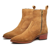 Godfather Series Men’s Pointed Cuban Heel Suede Leather Chain Boots - DYNOGEM