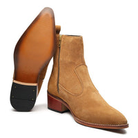 Godfather Series Men’s Pointed Cuban Heel Suede Leather Chain Boots - DYNOGEM