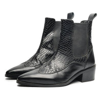 Godfather Series Men’s Pointed Brogue Cuban Heel Leather Chain Boots - DYNOGEM