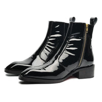 Godfather Series Men’s Italian Cuban Heel Patent Leather Chain Boots - DYNOGEM