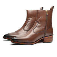 Godfather Series Men’s Pointed Cuban Heel Leather Chain Boots - DYNOGEM