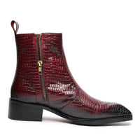 Godfather Series Men’s Italian Crock Textured Cuban Heel Leather Chain Boots - DYNOGEM