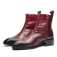 Godfather Series Men’s Italian Crock Textured Cuban Heel Leather Chain Boots - DYNOGEM