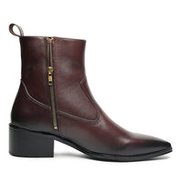 Godfather Series Men’s Italian Crock Textured Cuban Heel Leather Chain Boots - DYNOGEM
