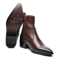 Godfather Series Men’s Italian Crock Textured Cuban Heel Leather Chain Boots - DYNOGEM