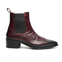 Godfather Series Men’s Pointed Crock Textured Cuban Heel Leather Chelsea Boots - DYNOGEM