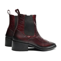 Godfather Series Men’s Pointed Crock Textured Cuban Heel Leather Chelsea Boots - DYNOGEM