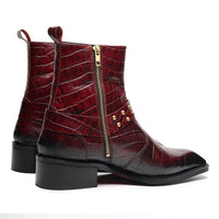 Godfather Series Men’s Italian Crock Textured with Harness Cuban Heel Leather Chain Boots - DYNOGEM