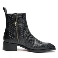 Godfather Series Men’s Italian Crock Textured Cuban Heel Leather Chain Boots - DYNOGEM
