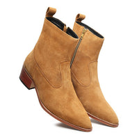 Godfather Series Men’s Pointed Cuban Heel Suede Leather Chain Boots - DYNOGEM