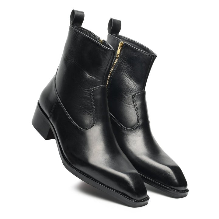 Godfather Series Men’s Italian Cuban Heel Leather Chain Boots - DYNOGEM