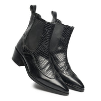 Godfather Series Men’s Pointed Brogue Cuban Heel Leather Chain Boots - DYNOGEM