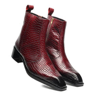 Godfather Series Men’s Italian Crock Textured Cuban Heel Leather Chain Boots - DYNOGEM