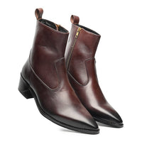 Godfather Series Men’s Italian Crock Textured Cuban Heel Leather Chain Boots - DYNOGEM