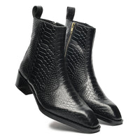 Godfather Series Men’s Italian Crock Textured Cuban Heel Leather Chain Boots - DYNOGEM