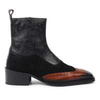 Maharaja Royal Dual-Tone Black Suede & Light Brown Embroidered Italian Toe Chelsea Boots - DYNOGEM