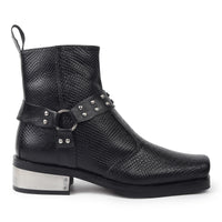 DYNOGEM "Superstar" Edition - Men's Black Snake-Textured Cuban Heel Chelsea Boot with Steel Plate - DYNOGEM