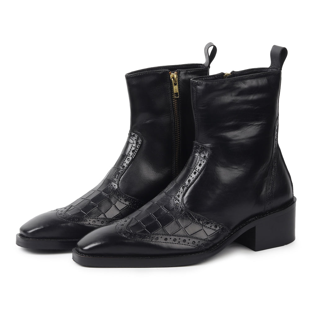 Godfather Imperial – Black Embroidered Italian-Toe Boots - DYNOGEM