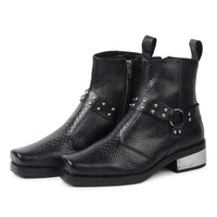 DYNOGEM "Superstar" Edition - Men's Black Snake-Textured Cuban Heel Chelsea Boot with Steel Plate - DYNOGEM