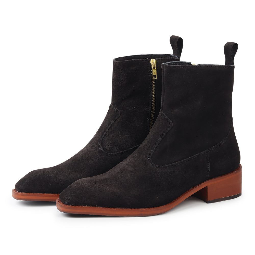 Godfather Series Men’s Italian Cuban Heel Dark Brown Suede Leather Chain Boots - DYNOGEM