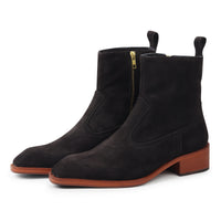 Godfather Series Men’s Italian Cuban Heel Dark Brown Suede Leather Chain Boots - DYNOGEM