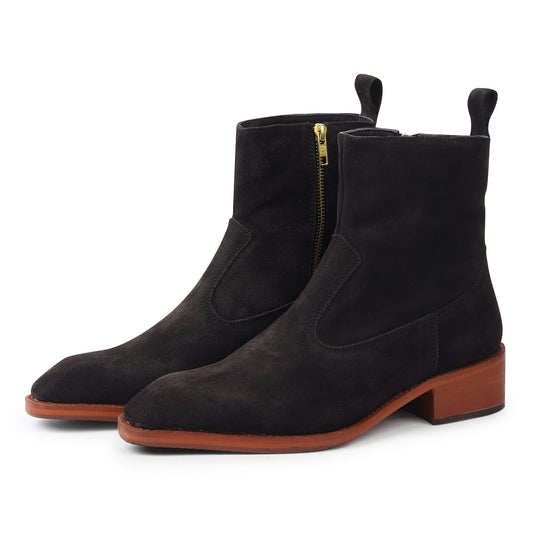 Godfather Series Men’s Italian Cuban Heel Dark Brown Suede Leather Chain Boots - DYNOGEM