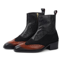 Maharaja Royal Dual-Tone Black Suede & Light Brown Embroidered Italian Toe Chelsea Boots - DYNOGEM