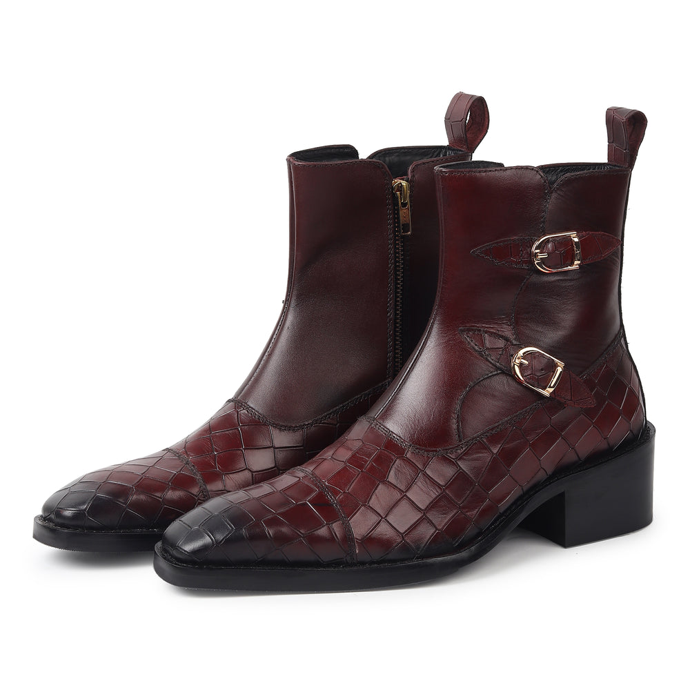Dynogem Imperial Cherry Leather Ankle Boots Under Maharaja Series - DYNOGEM