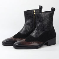 Maharaja Royal Dual-Tone Black Suede & Brown Embroidered Chelsea Boots - DYNOGEM