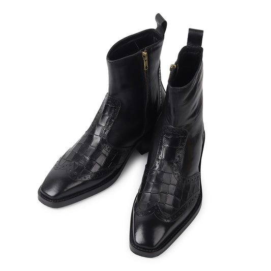 Godfather Imperial – Black Embroidered Italian-Toe Boots - DYNOGEM
