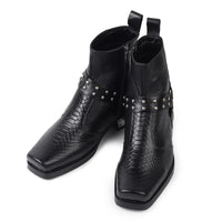 DYNOGEM "Superstar" Edition - Men's Black Snake-Textured Cuban Heel Chelsea Boot with Steel Plate - DYNOGEM