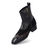 Maharaja Royal Dual-Tone Black Suede & Brown Embroidered Chelsea Boots - DYNOGEM