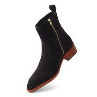 Godfather Series Men’s Italian Cuban Heel Dark Brown Suede Leather Chain Boots - DYNOGEM