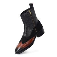 Maharaja Royal Dual-Tone Black Suede & Light Brown Embroidered Italian Toe Chelsea Boots - DYNOGEM